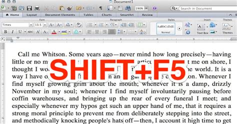What is Shift F5 in Word?