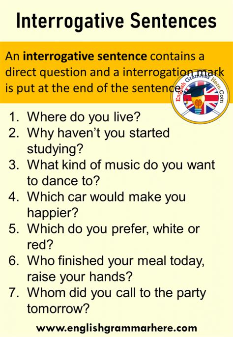 What is a 5 sentence of interrogative sentence?