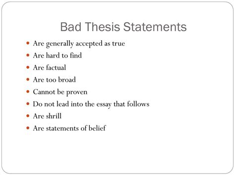 What is a bad example of a thesis?