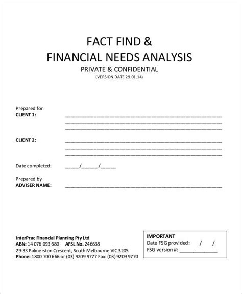 What is a financial needs analysis form?