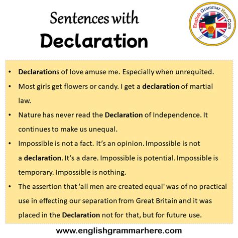 What is a good sentence for declaration?