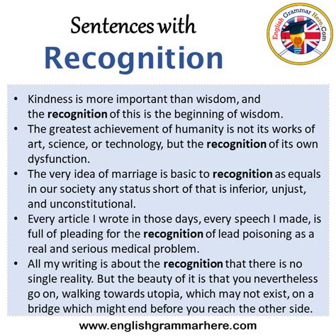 What is a good sentence for recognition?