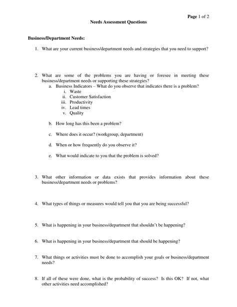 What is a needs assessment questionnaire?
