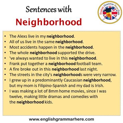 What is a sentence about a neighborhood?