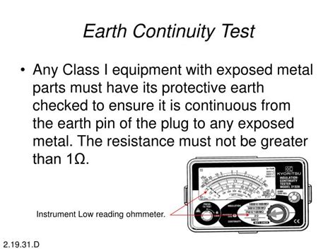 What is an acceptable earth continuity reading?