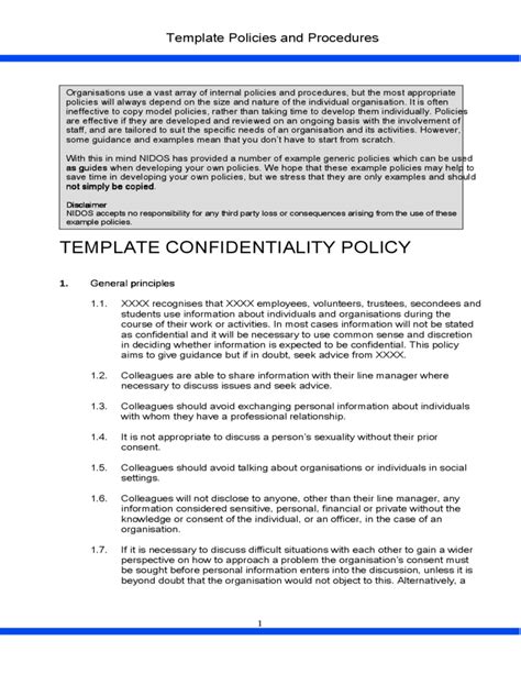 What is an example of a confidentiality policy?