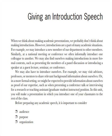 What is an example of a speech introduction?