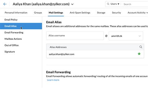 What is an example of an email alias?