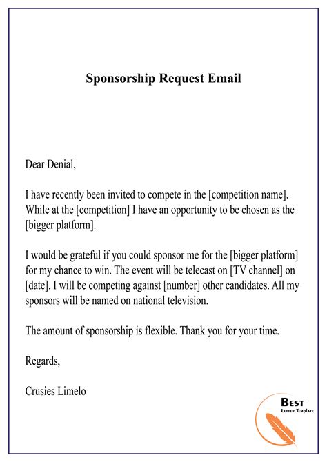 What is an example of an email asking for sponsorship?