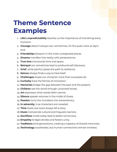 What is an example of theme in a sentence?