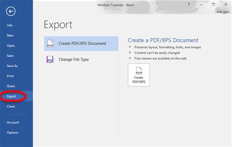 What is export in MS Word?