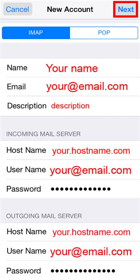 What is host name for email on Iphone?