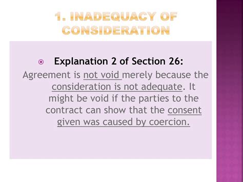 What is inadequacy of consideration in a contract section?