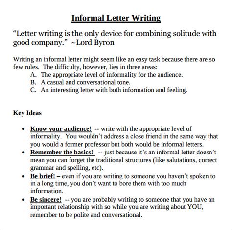 What is informal letter writing examples?