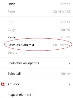 What is paste as plain text?