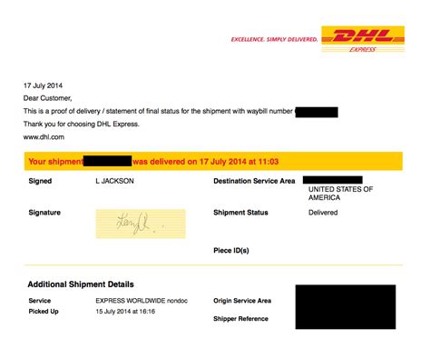 What is proof of delivery from DHL?