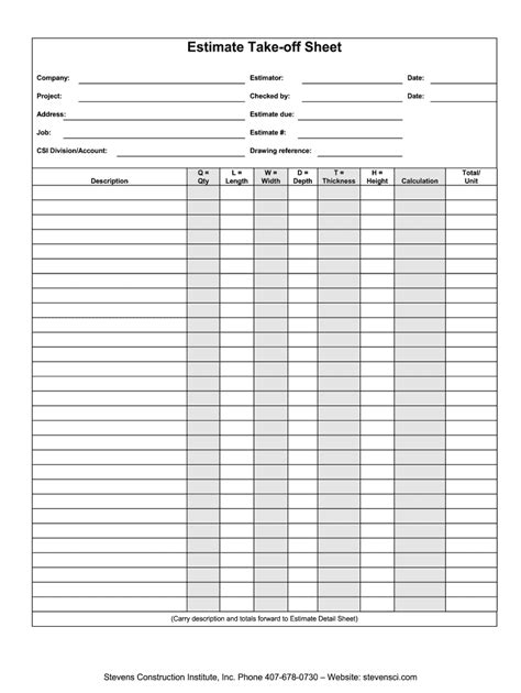 What is take off sheet PDF?