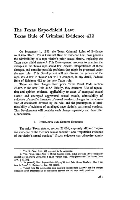 What is the 412 rule of evidence in Texas?