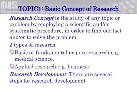 What is the 5 concept of research?