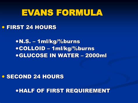 What is the Evans formula for burns?