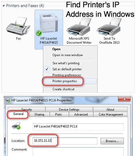 What is the IP address of a network printer?