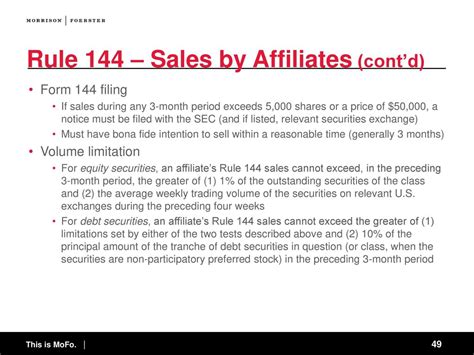 What is the Rule 144 affiliate volume limitations?