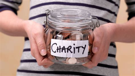 What is the act of donating money to charity?