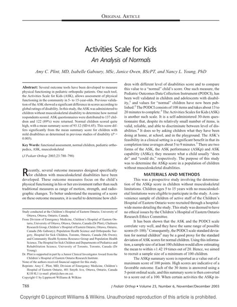 What is the activities scale for kids?