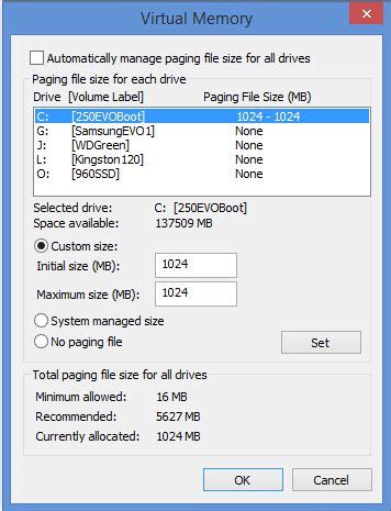 What is the best paging file size for 16GB RAM?