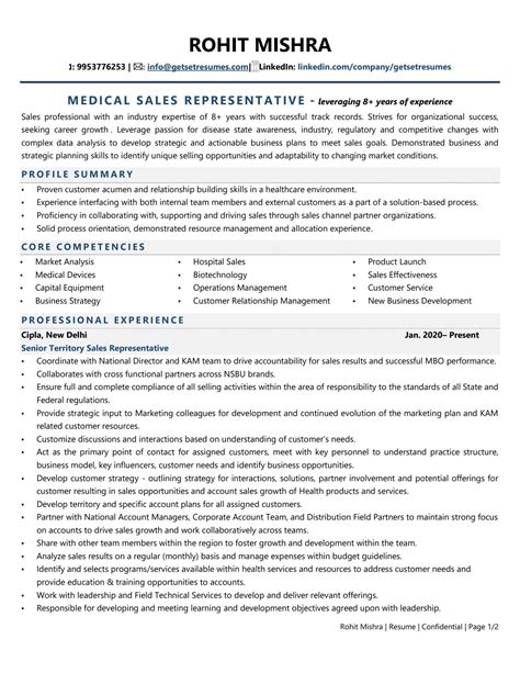 What is the best resume for medical sales?