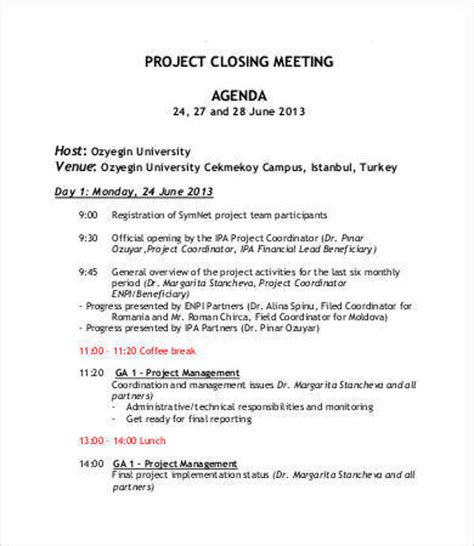 What is the closing agenda of a meeting?