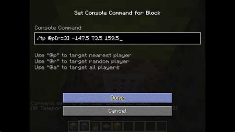 What is the default TP command in Minecraft?