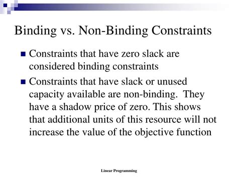 What is the difference between binding and non-binding constraints?