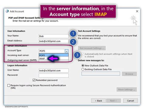 What is the email server for Office 365?