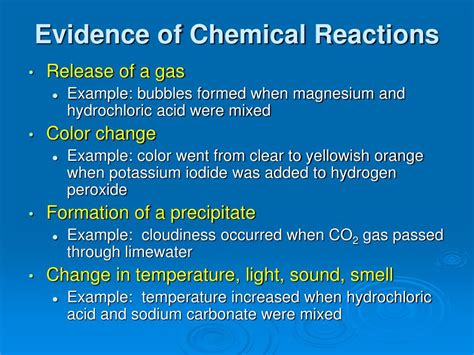 What is the evidence of chemical reaction formation of gas?