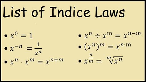 What is the formula for indices?