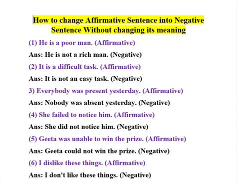 What is the formula for the affirmative sentence?