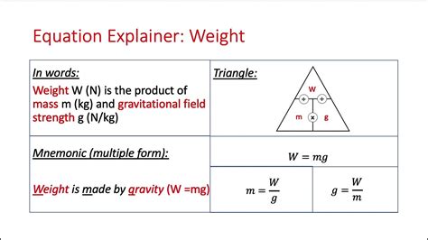 What is the formula of weight to mass?