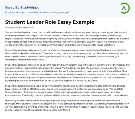 What is the most important role of a student leader essay?