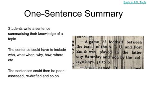 What is the one sentence summary assessment?