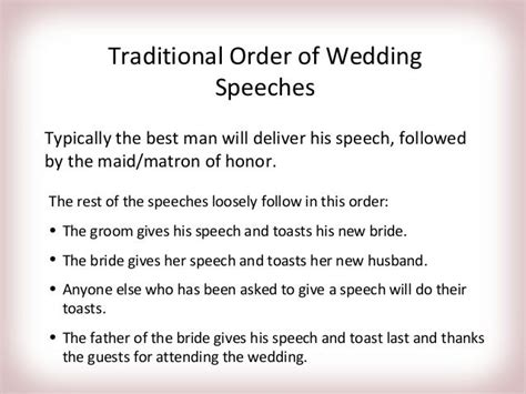 What is the order of speeches at a British wedding?