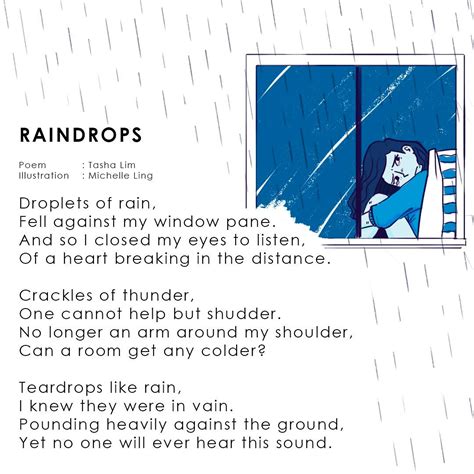 What is the poet comparing the raindrops to?