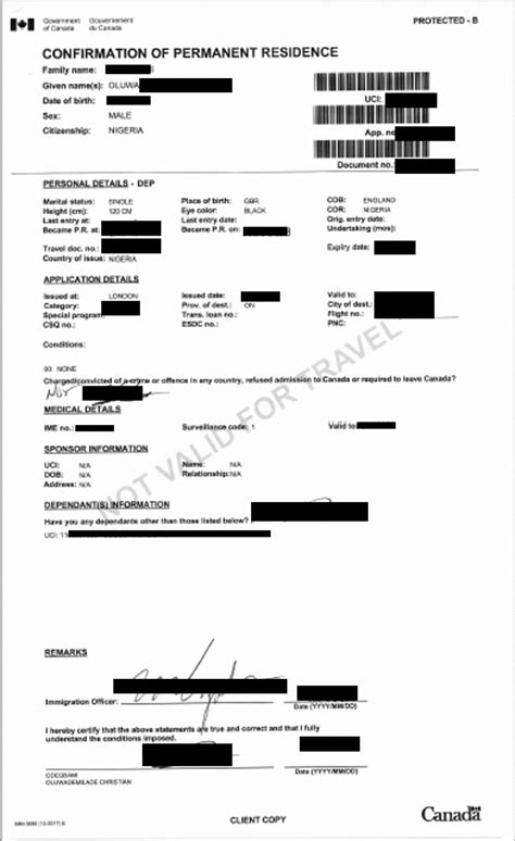 What is the record of landing or confirmation of permanent residence?