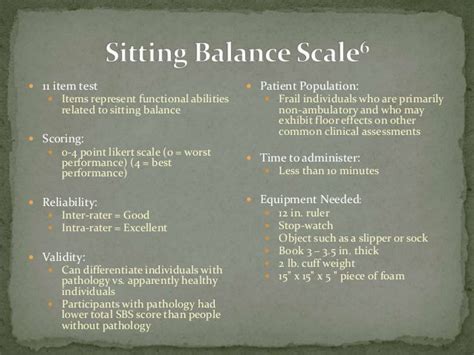 What is the score on the SBS sitting balance scale?