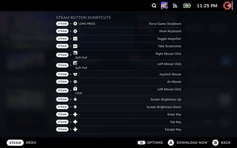 What is the shortcut for the Steam menu?