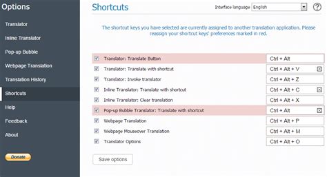 What is the shortcut for translate website?