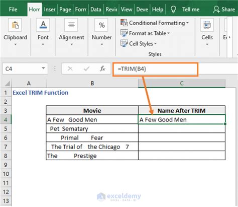 What is the trim function in Excel?