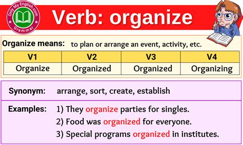 What is the verb form of Organised?