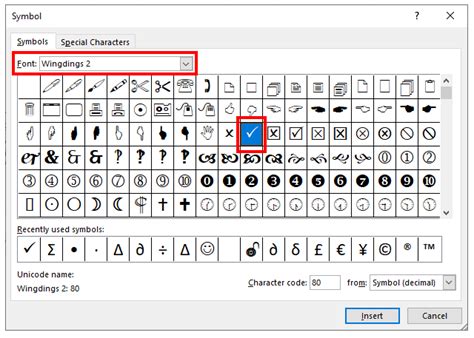 What key is a checkmark in Wingdings?