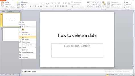 What keys delete a slide?